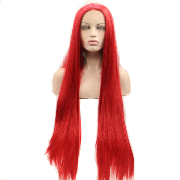 Heat Resistant Wig Red Free Part Long Silky Straight High Temperature Fiber Hair Red Lace Front Wigs Synthetic Hair For Women