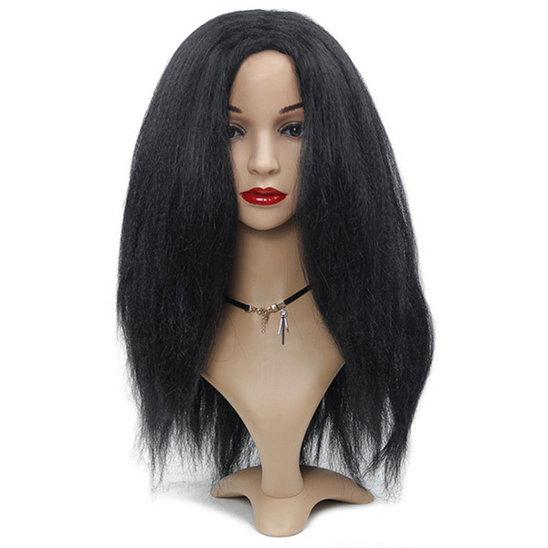 Kinky Straight Wig Glueless Natural Black Color Free Part For Black Women Long Synthetic Kinky Straight Lace Wig With Baby Hair