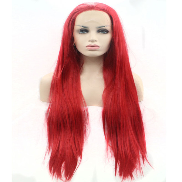 Red Synthetic Wig Handtied High Temperature Fiber Hair Red Color Straight Heat Resistant Synthetic Lace Front Party Wigs