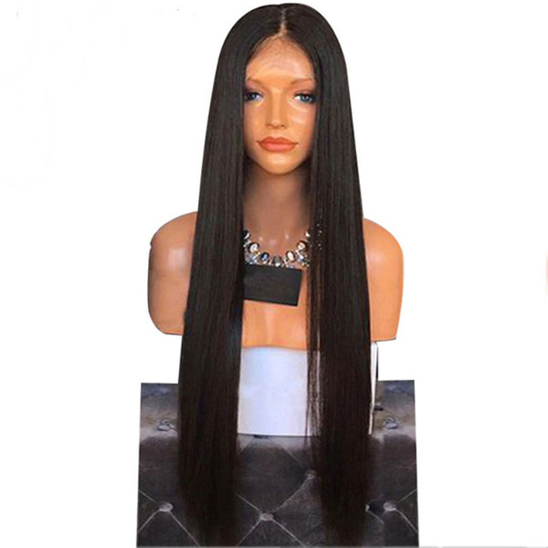 Cheap Synthetic Hair Wigs For Black Women Black Color Straight Heat Resistant Futura No Tangle Synthetic Lace Front Wigs With Baby Hair