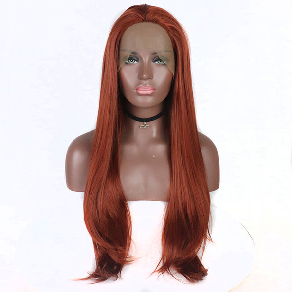 Synthetic Lace Front Wig Sale Natural Straight Hair Copper Red Dark Orange Heat Resistant Synthetic Wigs For Women