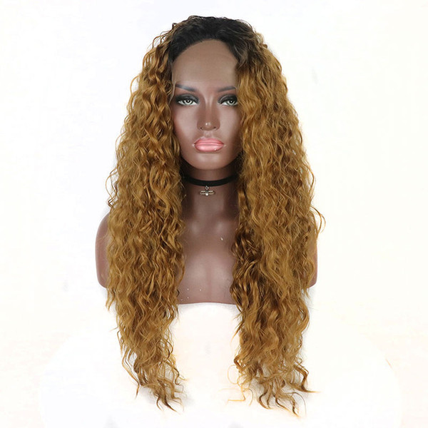 Brown Synthetic Wig 180% Heavy Density Heat Resistant Fiber Black Ombre Brown Synthetic Lace Front Curly Wig For Black Women