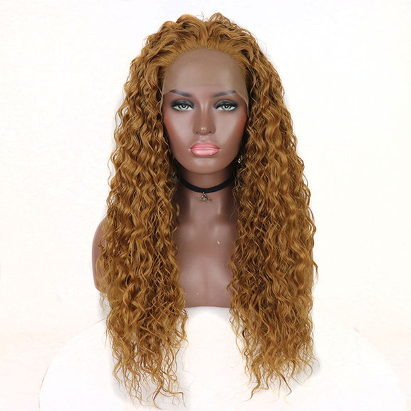 Synthetic Wigs Bouncy Curly Brown Heat Resistant Fiber Hair Lace Front Wig Free Parting Natural Hairline For Black Women