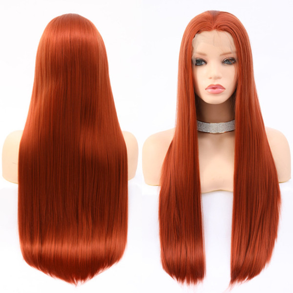 Lace Front Synthetic Wig Cosplay Heat Resistant Silky Straight Orange Lace Frontal Synthetic Hair Wigs For Black Women