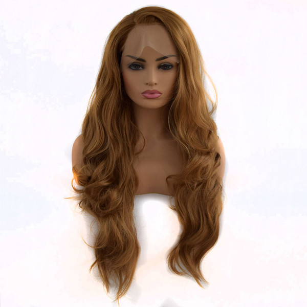 Brown Free Part Synthetic Wig For Women Side Part Body Wave Glueless Heat Resistant Fiber Hair Best Synthetic Lace Front Wigs Light Brown