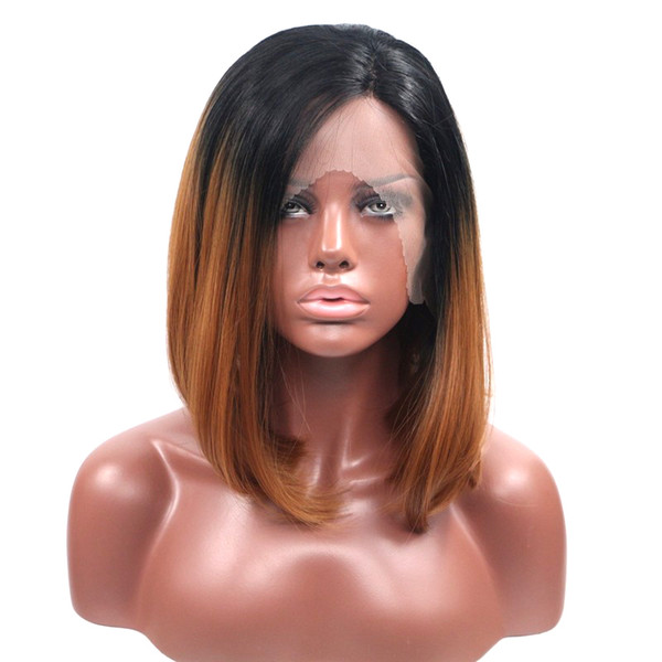 Ombre Hair Short Lace Front Synthetic Brown Natural Hairline Glueless Ombre Brown Bob Heat Resistant Fiber Hair Wigs For Women