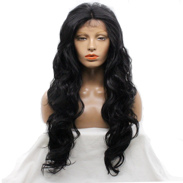 Cheap Lace Wigs Synthetic Long Black Body Wave Realistic 180 Synthetic Natural Baby Hair Hairline Long Women Wig