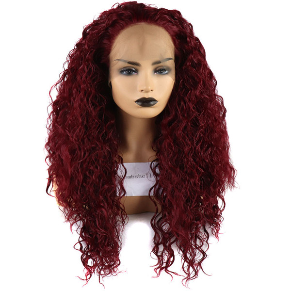 Burgundy Lace Wig Synthetic For White Women Heat Resistant Fiber Dark Wine Red Loose Curly Hand Tied Synthetic Lace Front Wig