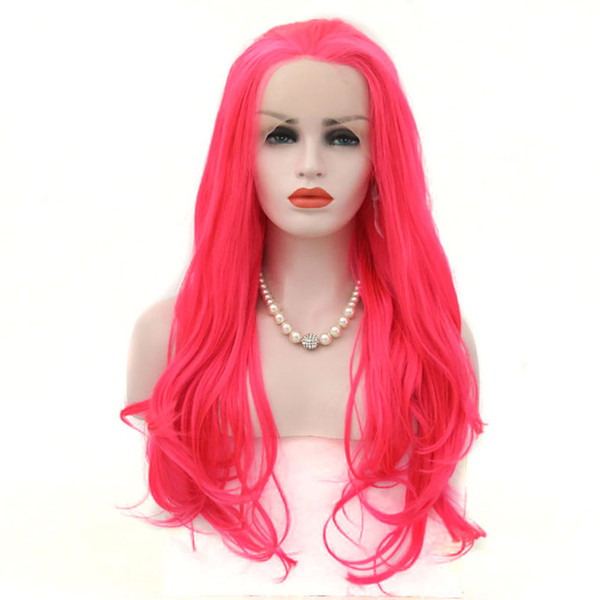 Lace Front Wig Synthetic Pink Natural Wave Heat Resistant Fiber Synthetic Wigs Free Parting For White Women