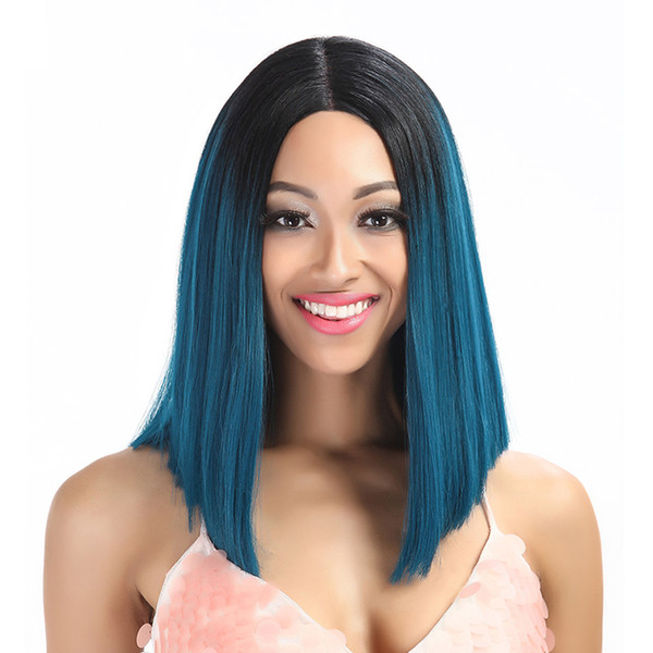 Blue Ombre Lace Front Wig Bob Heat Resistant Fiebr Hair Straight Ombre Cheap Synthetic Short Bob Wig For Women