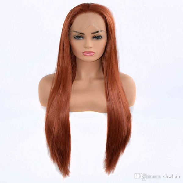 Orange Synthetic Lace Front Wig Glueless Straight Long Heat Resistant Fiber Lace Front Orange Synthetic Wigs For African American Women