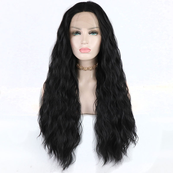 Long Synthetic Lace Front Wigs For Cheap 180 Density Long Natural Wave Heat Resistant Fiber Hand Tied Synthetic Wig