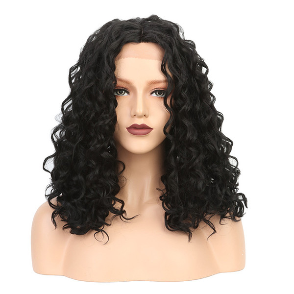 Cheap Curly Synthetic Wigs For Black Women Middle Part Glueless High Temperature Fiber Synthetic Lace Front Wigs Curly With Baby Hair