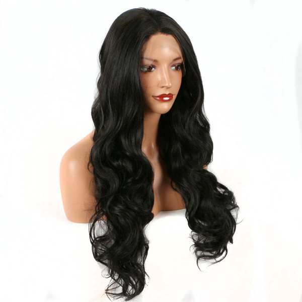 Synthetic Lace Front Wigs On Sale 180 Density Black Layered Body Wave Synthetic Wig Heat Resistant Fiber Natural Hairline