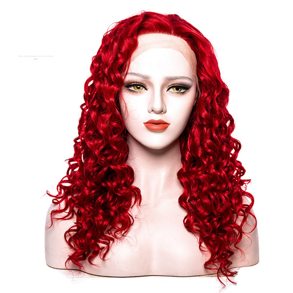 Wig Woman Synthetic Kinky Curl Red Color For Women Heat Resistant Glueless Long Red Kinky Curly Lace Front Wigs Synthetic