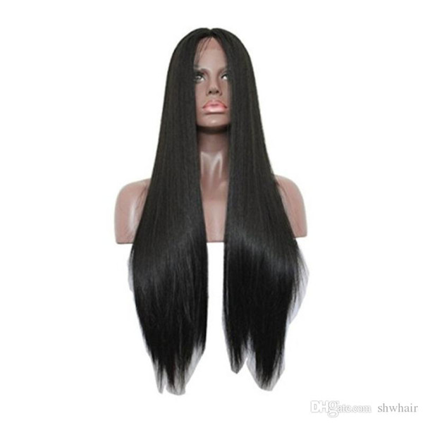 Straight Synthetic Lace Front Wigs Heat Resistant 180 Density Long Black Silky Straight Synthetic Lace Wig Glueless Middle Part