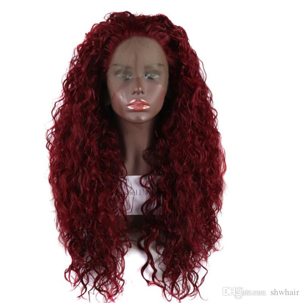 Burgundy Synthetic Lace Front Wigs Curly Ombre Glueless Heat Resistant Fiber Hair Dark Wine Red Bouncy Curly Synthetic Wig For Black Women