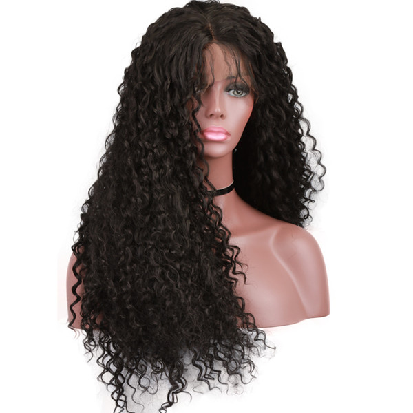 Kinky Curly Lace Wigs With Baby Hair Middle Part Heat Resistant Glueless 180 Density Long Lace Front Curly Wigs For Black Women