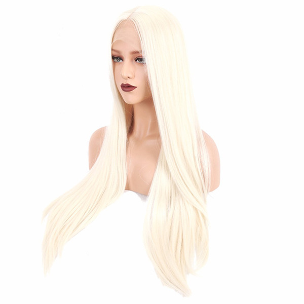 Lace Wig Hair Synthetic Platinum Blonde Silky Straight And Life-Like Costume Women's Long Synthetic Full Hair Wig For Women