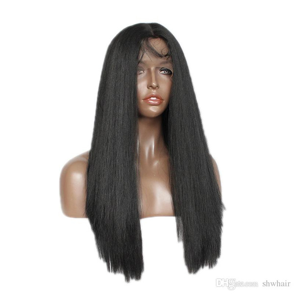 Light Yaki Synthetic Wig For Black Women Long Black Color Heat Resistant Fiber Hair Yaki Straight Synthetic Lace Front Wigs