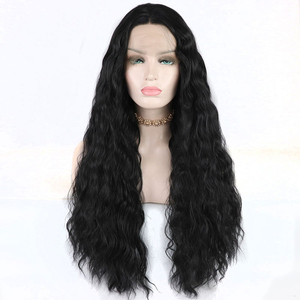 Synthetic Wigs For Black Women 180 Density Long Natural Wave Hand Tied Synthetic Lace Front Wig Heat Resistant Fiber Hair