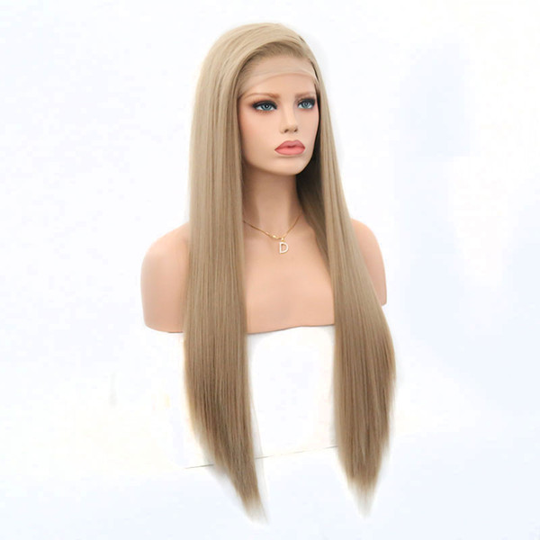 Blonde Lace Front Wigs With Baby Hair Side Part Heat Resistant Fiber Long Straight Blonde Synthetic Wig Free Parting For White Women