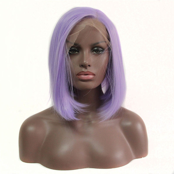 Short Wigs Synthetic Light Purple Short Bob Straight Synthetic Lace Front Wigs Heat Resistant Fiber Glueless For White Women