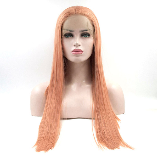 Long Straight Synthetic Wig Smoke Pink Long Silky Straight Synthetic Lace Front Wig Glueless Natural Hairline For Black White Women