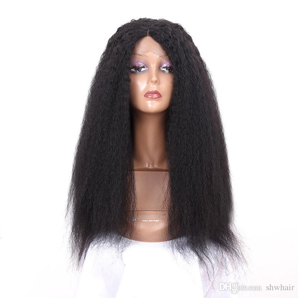 Synthetic Kinky Straight Lace Wig With Baby Hair 180 Density Heat Resistant Fiber Hair Glueless Italian Yaki Synthetic Wigs For Black Women