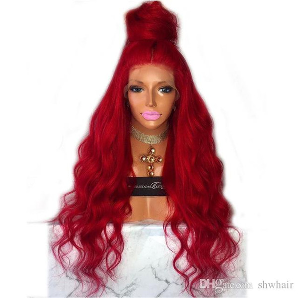 Red Synthetic Wig For Black Women 180 Density Glueless Wavy Heat Resistant Long Red Synthetic Lace Front Wigs With Baby Hair