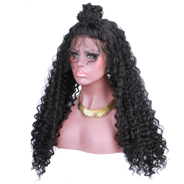 Realistic Synthetic Wigs Hand Tied Natural Afro Hair Heat Resistant Fiber Long Kinky Curly Synthetic Lace Front Wig