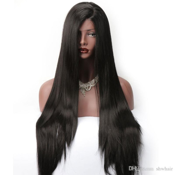 Heat Resistant Synthetic Wigs For Black Women Pre Pluck Fiber Hair Glueless Long Silky Straight Lace Wigs Synthetic With Baby Hair