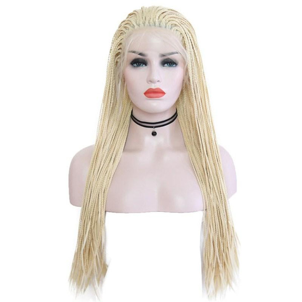 Braided Wigs With Baby Hair Blonde Color Synthektic Heat Resitant Fiber Hair Glueless Braided Lace Front Wig Blonde For Women