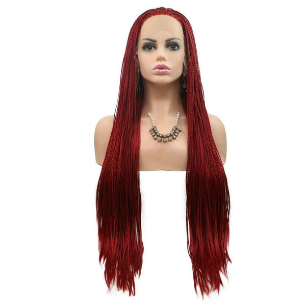 Red Lace Front Braid Wig Baby Hair Synthetic Fiber Hair Braided Box Braids Red Heat Resistant Lace Front Synthetic Wigs For Women