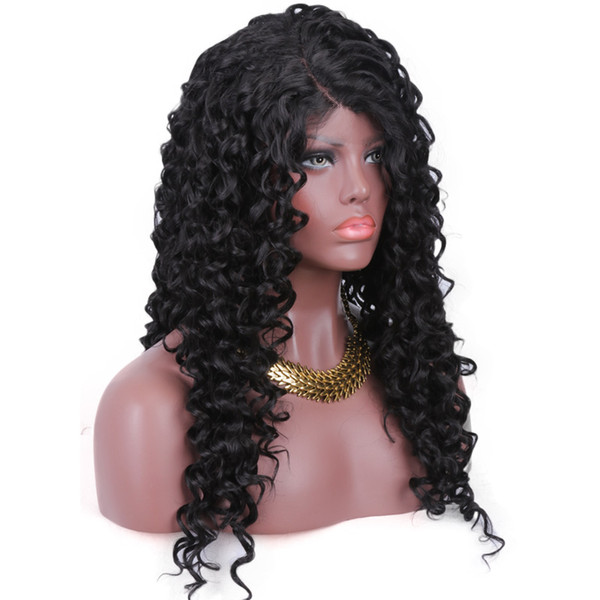 Lacefront Curly Wig High Temperature Natural Black Color Long Kinky Curly Synthetic Lace Front Wigs For Africna Americans