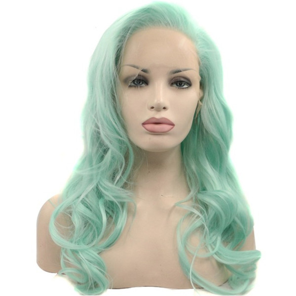 Green Wig Side Part Natural Hairline Wavy Heat Resistant Fiber Synthetic Lace Front Green Wig For Women