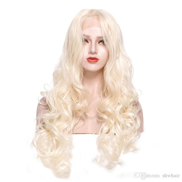 Blonde Synthetic Wig Body Wave 60 Color Gold White Long Free Parting Blonde Synthetic Front Lace Wig For White Women