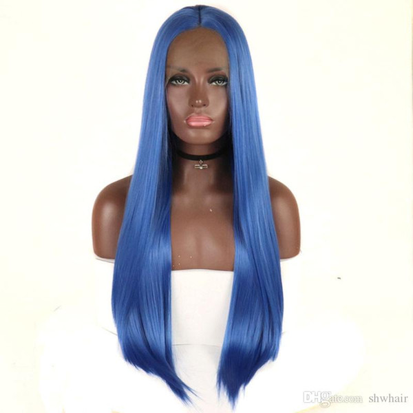 Synthetic Lace Front Wig Blue Color 180 Density Silky Straight Heat Resistant Fiber Hair Lacefront Wigs Natural Hairline For Women