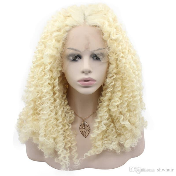 Curly Blonde Synthetic Wig For White Women Glueless Heat Resistant Fiber Hair Kinky Curly Synthetic Hair Lace Front Blonde Wigs