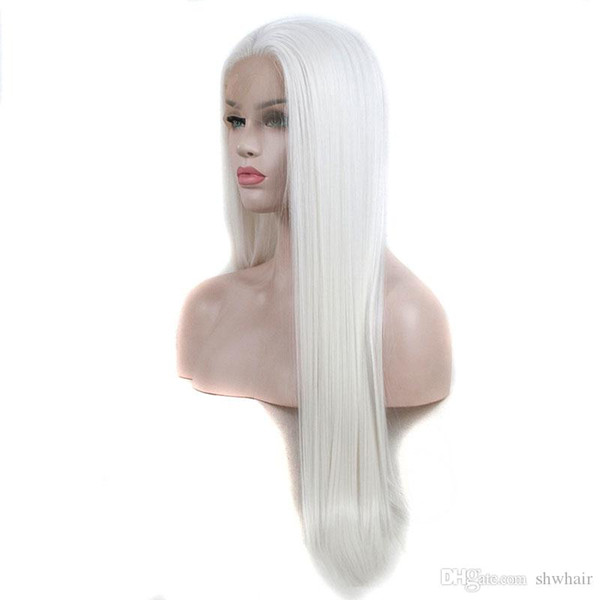 White Synthetic Heat Resistent Wig For White Women Glueless Long Straight Hand Tied Snow White Synthetic Lace Front Wigs With Baby Hair