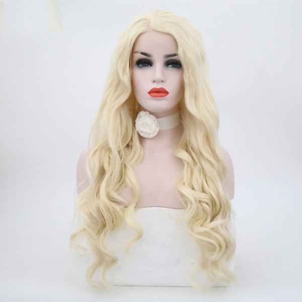 Lace Front Blonde Wig High Temperature Fiber Hair Blond Long Body Wave Synthetic Lace Front Wig For Women