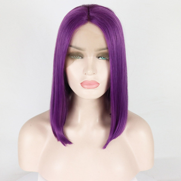 Wigs Dark Purple Synthetic Lace Front Bob Wig Realistic Looking Heat Resistant Fiber Bob Lace Front Wigs For Women