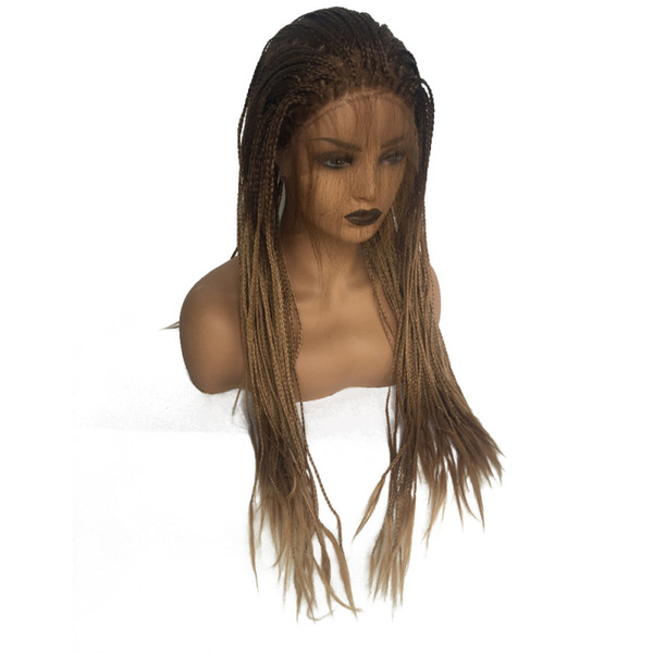 Braided Box Braids Wigs For Black Women Heat Resistant Brown Ombre Glueless Synthetic Lace Front Braid Wig With Baby Hair