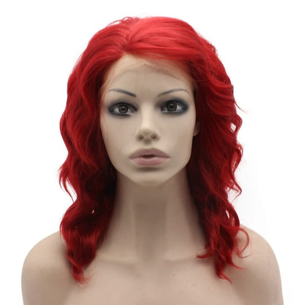 Short Lace Wig Synthetic Hair Bob Hair Styles Red Color Body Wave Shoulder Length Lace Front Synthetic Hair Wigs For White Women