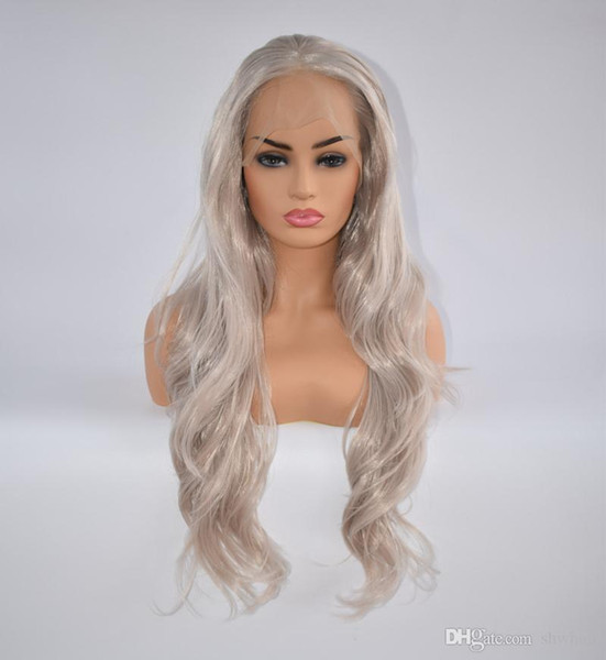 Synthetic Hair Wig Silver Heat Resistant Fiber Hair Natural Wave Glueless Synthetic Lacefront Wgs Silver For White Women Baby Hair