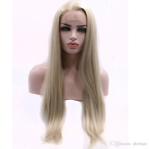 Synthetic Lace Front Wig With Baby Hair Platinum Blonde Straight Hand Tied Glueless Synthetic Lacefront Blonde Wigs Glueless For White Women