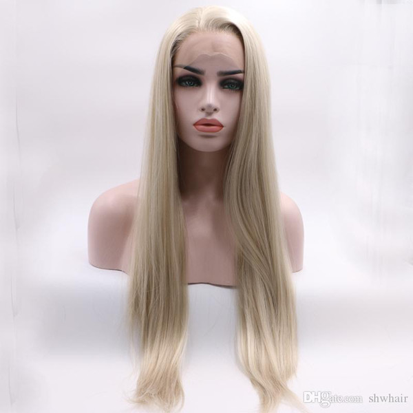 Synthetic Lace Front Wigs Long Blonde Straight For Women Mixed Color Heat Resistant Fiber Synthetic Lacefront Wigs Side Part