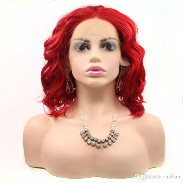 Short Synthetic Lace Front Wigs Red Color For White Women Body Wave Glueless Heat Resistant Fiber Hair Short Bob Synthetic Wig