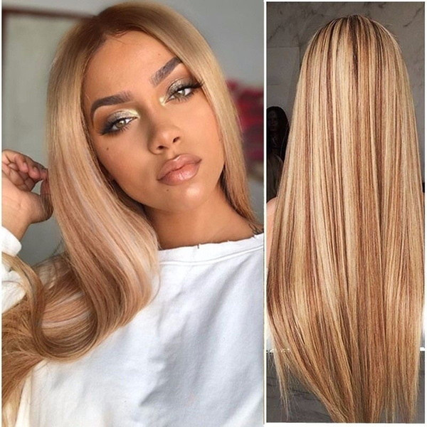 Y -Demand Wig Ombre Black Women Straight Brown Long Gold Blonde Synthetic Wig Ombre Mixed Color Hair Style