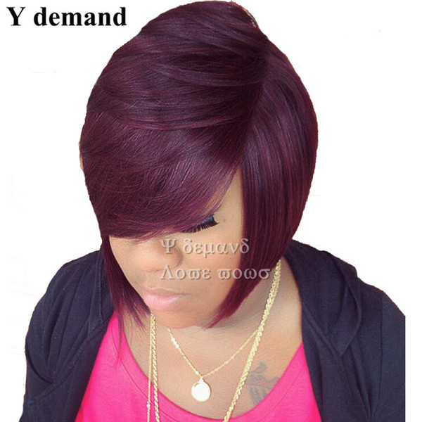 Hot Sale Synthetic Straight Wigs Pixiec Cut Hair With Bangs African American Short Wine Red Wig For Black Women In Stock